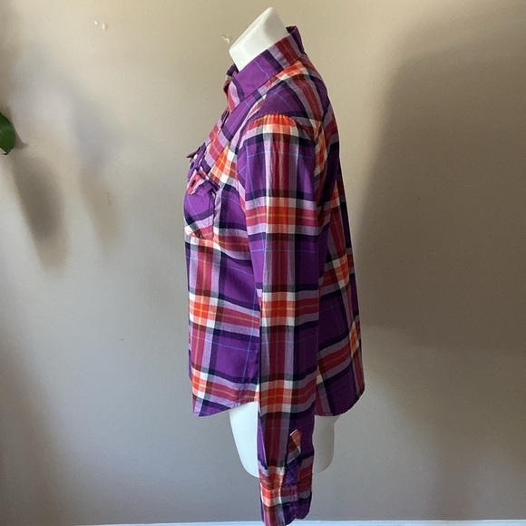 American Eagle Purple And Orange Plaid Button Down Shirt 100%Cotton Fall Casual - Picture 3 of 7